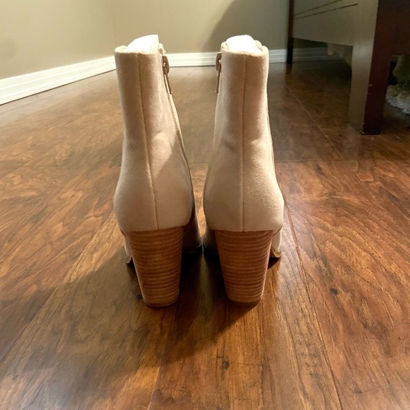 Womens Beige Suede Ankle Booties with Block Heel - Picture 7 of 7
